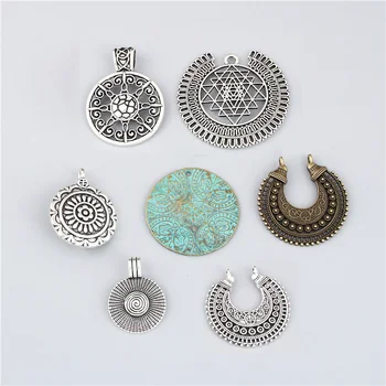 

7pcs Mix Charms Round Hollow Silver Color Pendant For Diy Making Necklace Earrings Jewelry Supplies