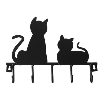 

Fashion Black cat design Metal Iron Wall Door Mounted Rustic Clothes Coat hat key hanging Decorative Wall Hooks Robe Hanger
