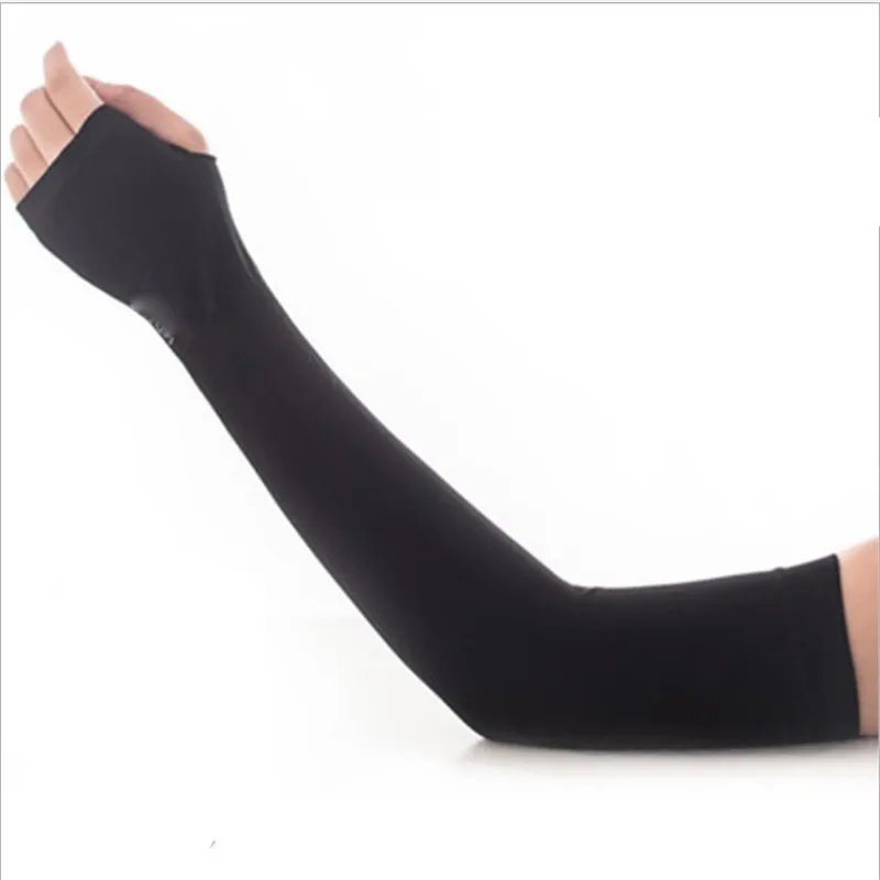 Черный 2 шт. ледяные тканевые нарукавники мужские гетры летние спортивные УФ-защита Бег Велоспорт Вождение светоотражающие солнцезащитные полосы рукава - Цвет: Черный
