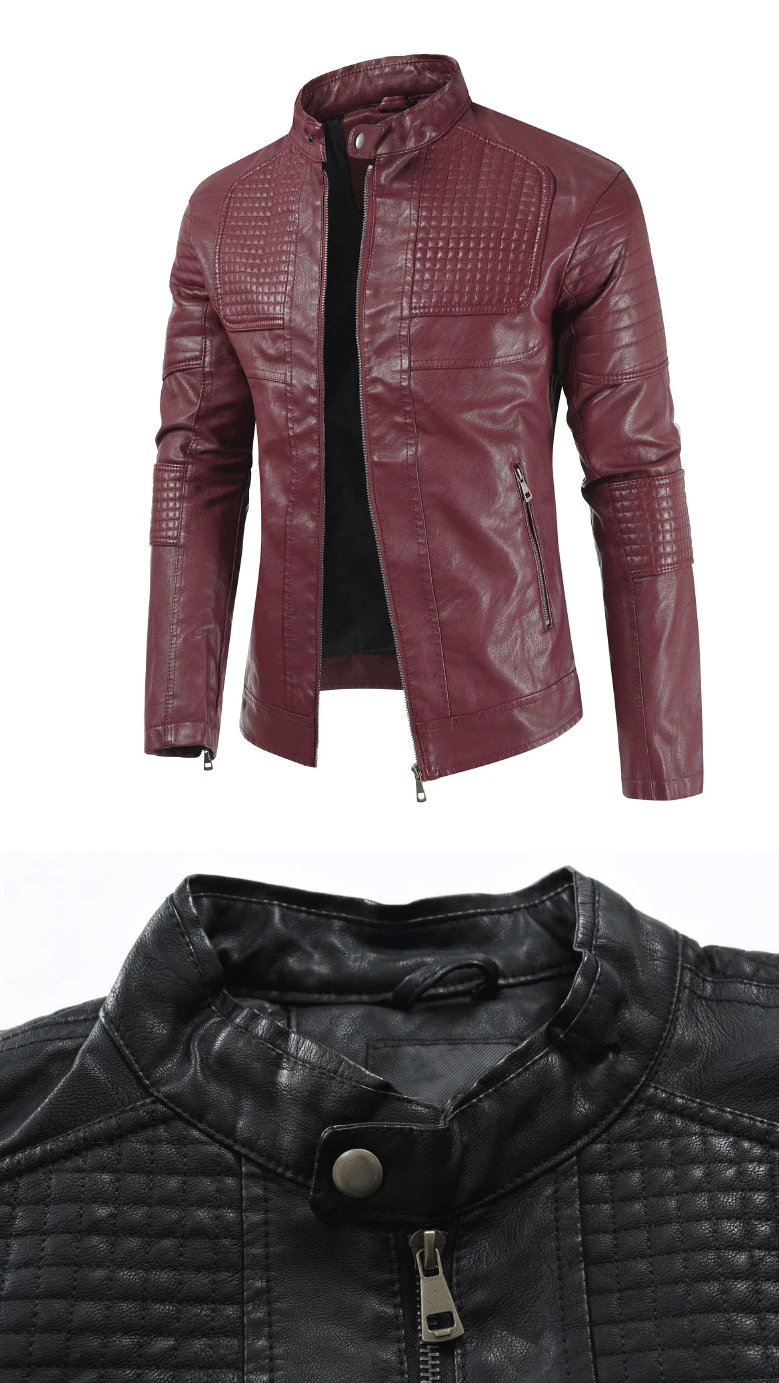 Осенняя и зимняя модная новая стильная мужская кожаная куртка, Молодежное приталенное повседневное кожаное пальто со стоячим воротником