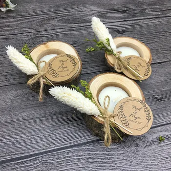 

10pcs custom wedding party favors, wood tealight holder with dry flowers, bulk gifts, Thank you gift, rustic wedding decoration