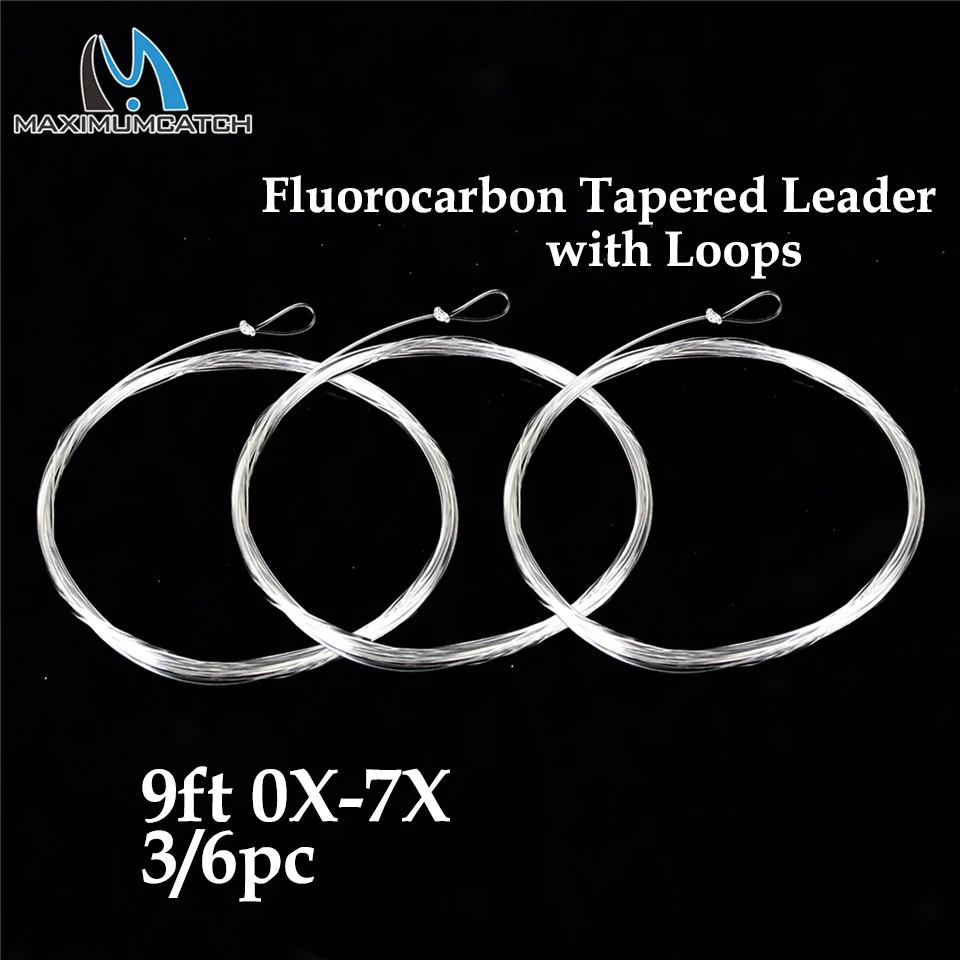 

Maximumcatch Fluorocarbon Tapered Leader Line 9ft 0X-7X Fly Fishing Leader Line with Loops Clear Color