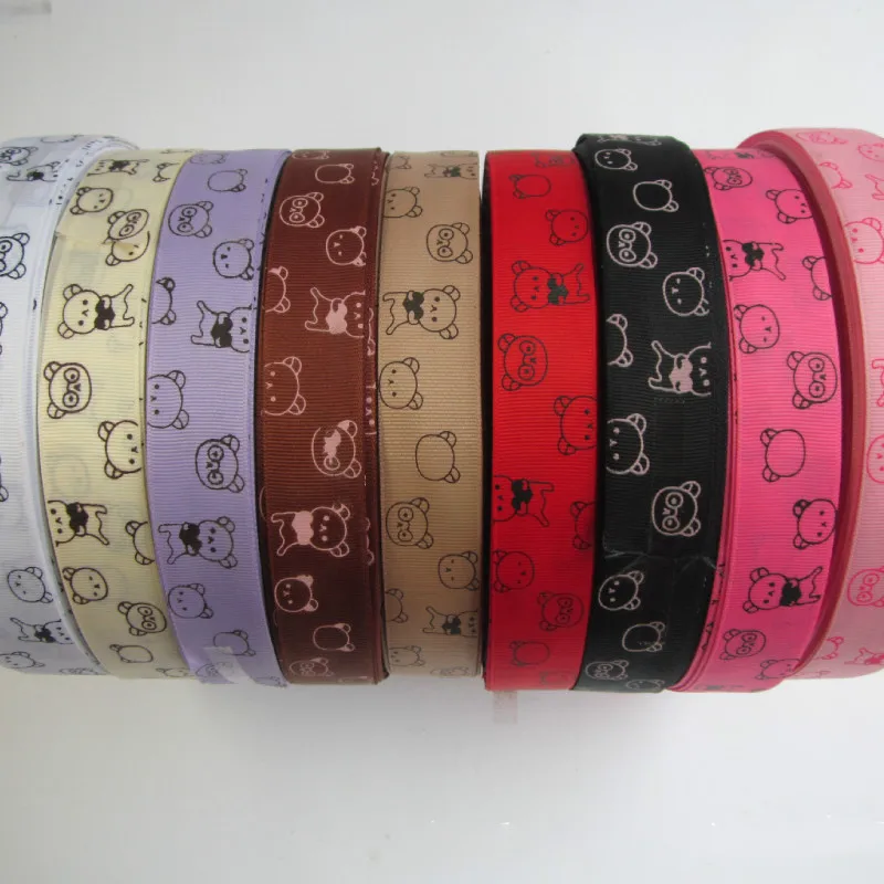 

100 Yards/lot 25mm 1in Ribbon Cartoon Printed Bear Bow Gift Box Hairdress Diy Arts and Crafts Sewing Supplies and Accessories