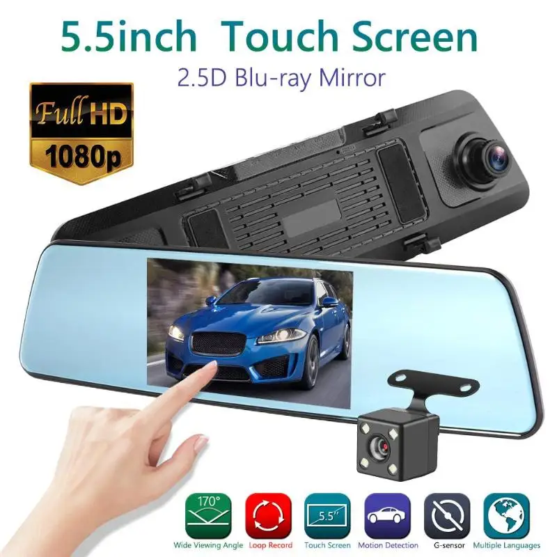 FHD 1080P Автомобильный видеорегистратор 170 градусов объектив зеркало заднего вида Dashcam g-сенсор детектор движения видео рекордер с камерой заднего вида