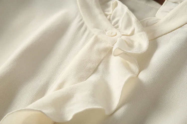 Женская блузка с оборками, Женская однотонная черная белая рубашка, вискозные топы с длинными рукавами