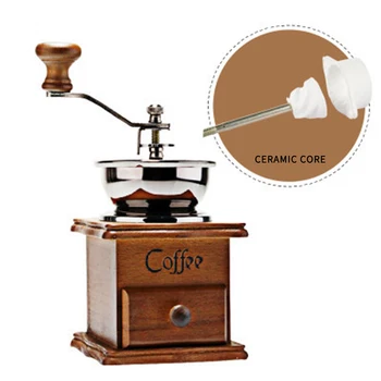 

Vintage Manual Coffee Grinder Wooden Hand Coffee Bean Grinders Classical Pepper Herb Coffee Spice Mini Ceramic Grinding Machine