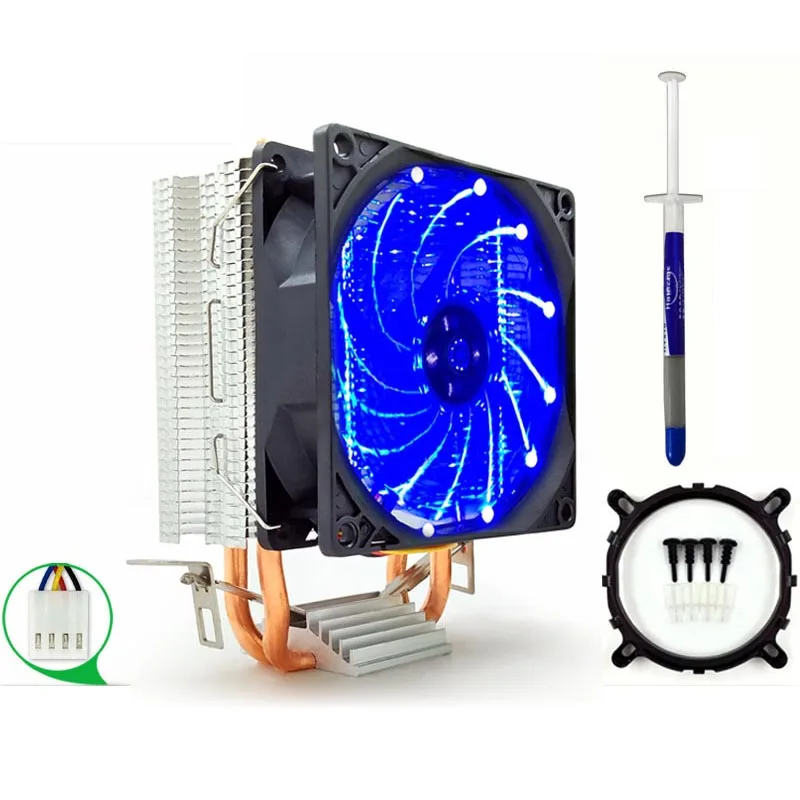 Three-pin blue light 90 мм 3Pin кулер для процессора тихий вентилятор для Intel LGA775/1156/1155 для AMD AM2/AM2+/AM3 двухсторонний вентилятор - Цвет лезвия: Three-pin blue light