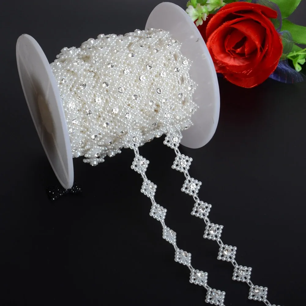 BOLIAO 1 Yard 13mm (1/2&quot) Width ABS Imitation Pearl Beads Chain Trim and 5mm Round Rhinestones Wedding Party Decoration R2062 | Дом и сад