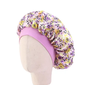 

Cute Pattern Bonnet Night Sleep Hair Cap for Children Kids Satin Wide-brimmed Elastic Turban Hat Girl Boy Accessories Care Hair