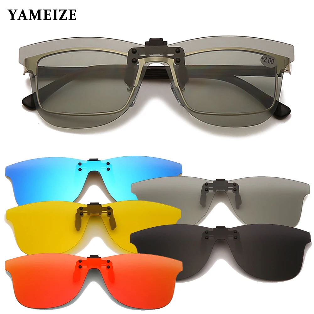 

YAMEIZE Polarized Clip-on Sunglasses Men Night Vision Glasses Flip-Up Lens Photochromic Color Change Driving Glasses Oculos UV