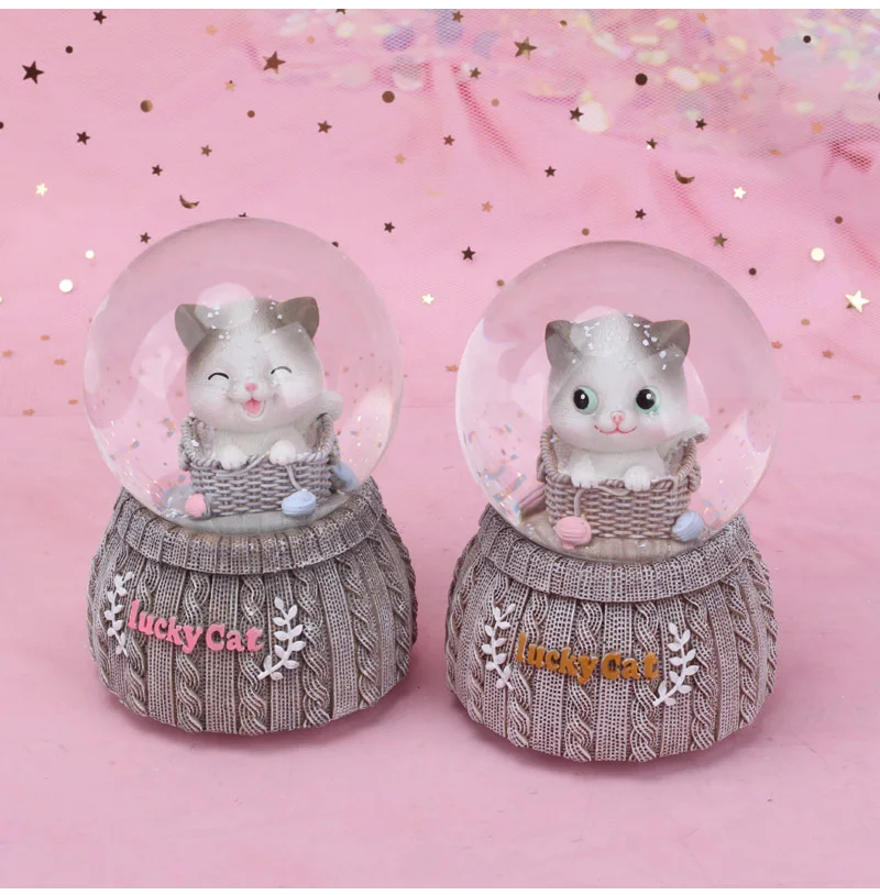 Lucky Cat хрустальный шар статуэтки Миниатюрная модель украшения дома аксессуары мультфильм кошки орнамент Музыкальная Шкатулка Свадебный декор ремесло