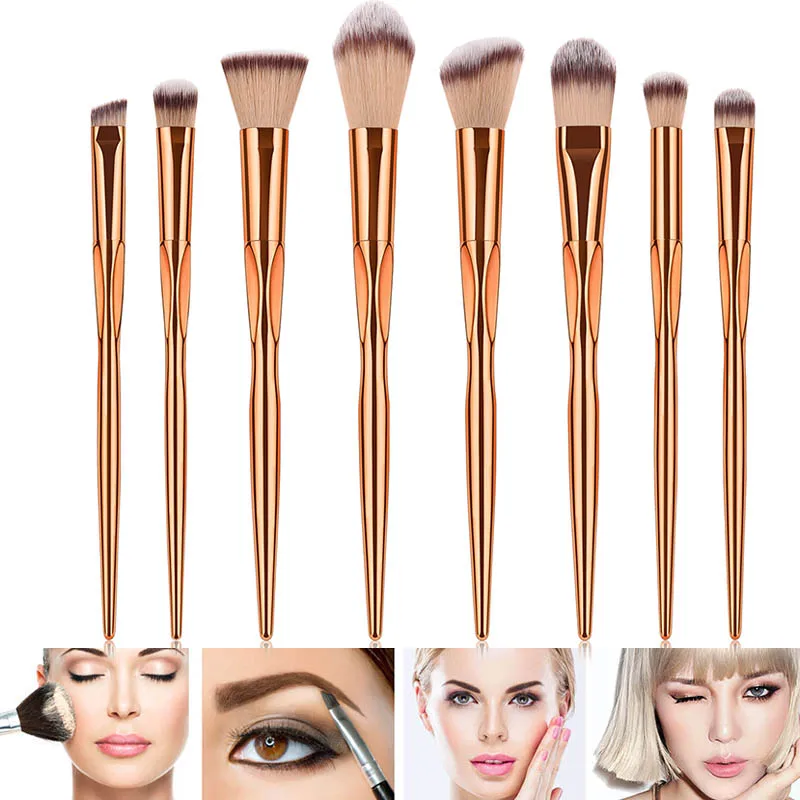 

8Pcs/Set Metal Makeup Brushes Kit Face Foundation Eyeshadow Blush Brushes Tools HJL2019