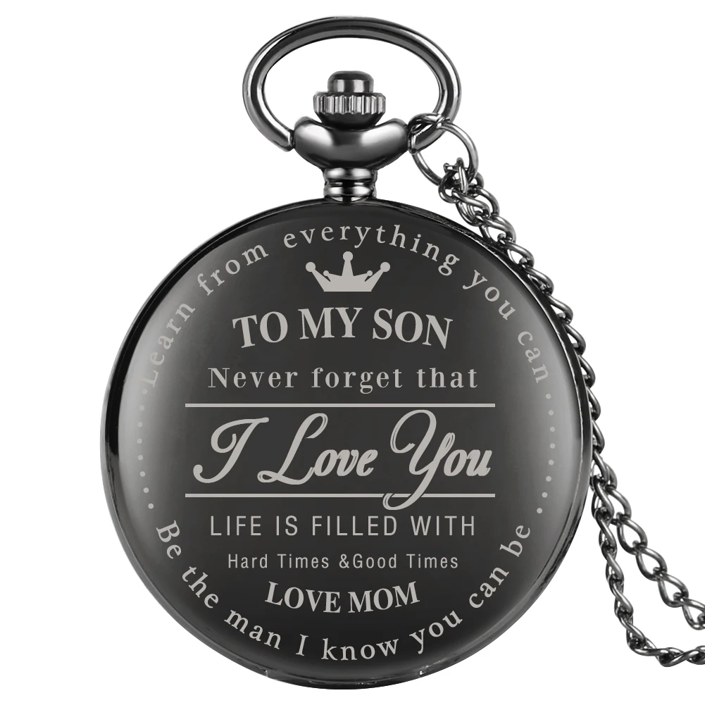 Винтажные кварцевые карманные часы с бронзовым рисунком для моего сына, индивидуальная резьба, ожерелье, брелок, цепочка, Подвесные часы, подарок на день рождения для мальчика и сына