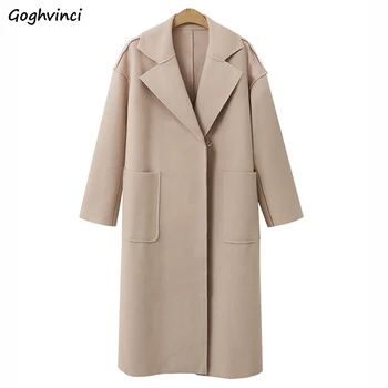 

Winter Coat Women Solid Simple Warm Elegant Ladies Korean Fashion Clothes Womens Coats Wool High Quality Blends Hot Sale Casual