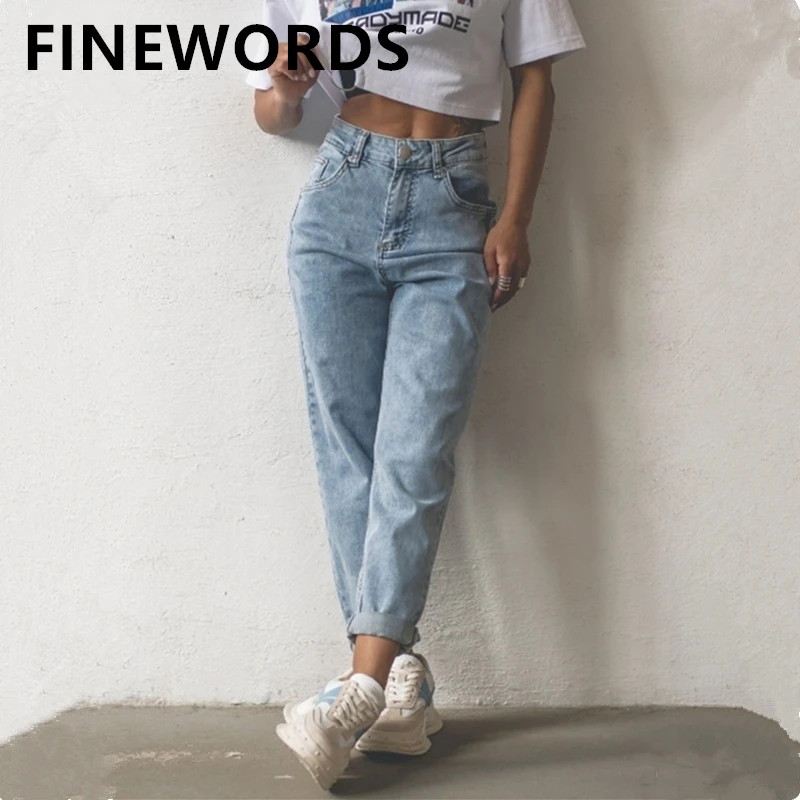 FINEWORDS Europe Streetear High Wiast Boyfriend Jeans For Women Plus Size Harem Mom Jeans Vintage Washed Casual Loose Denim Pant topshop jeans Jeans