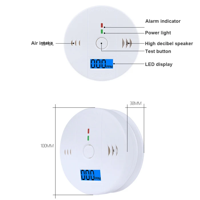 ЖК-дисплей CO детектор окиси углерода сигнальный датчик дыма отравления газа Предупреждение Сенсор видеомонитора GV99