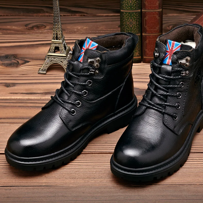 

Brown/black Genuine Leather Boots Natural Wool Snow Boots New Brand Casual Warmest Business Dress Ankle Boots Men Winter Shoes