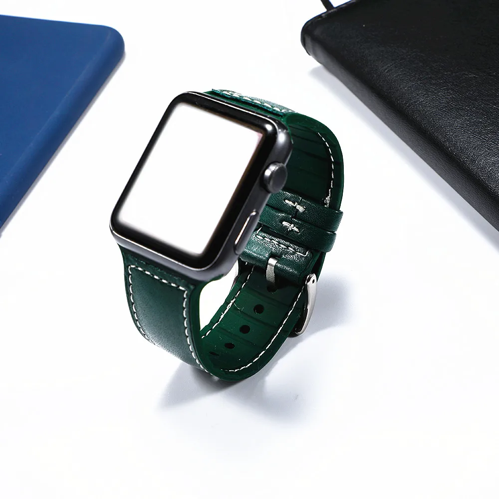 Ремешок из натуральной кожи для apple watch ремешок 44 мм 40 мм iWatch ремешок 38 мм 42 мм силиконовый ремешок для часов Браслет apple watch 5 4 3 2 44 38