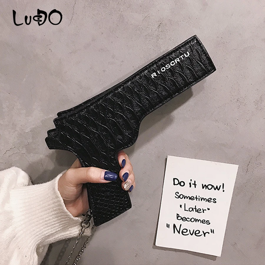 Fanny 3D Gun Shaped Chains Women Shoulder Bags Luxury Pu Leather Crossbody Bag Lady Chic Small Purses Clutch for Girls 2020 | Багаж и