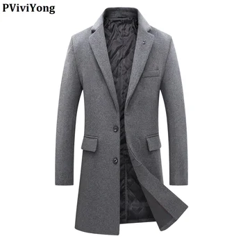 

PViviYong 2019 new arrival high quality wool trench coat men,men's wool turn-down collar jackets men thicked parka 1888