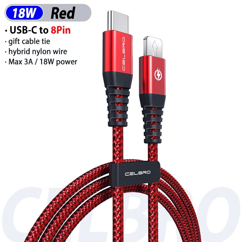 0,3 м 1,2 м usb type C кабель для USB C кабель 18 Вт PD быстрое зарядное устройство кабель для iPhone 11 pro Max samsung Note 10 Plus USB Tipo C кабель - Цвет: Red 8Pin