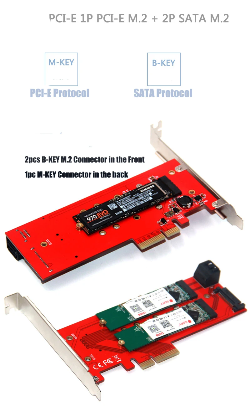 3 интерфейса M.2 Накопитель SSD с протоколом NVME NGFF к PCI Express X16 адаптер M Key 2x B Ключ Riser карты расширения карты поддержка PCI Express 3,0 4X M2 SATA