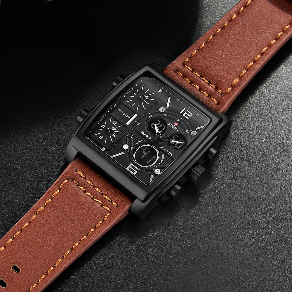 

KADEMAN TOP Brand Mens Watch Relogio masculino Multi-Function Sports Watch Mens Rectangular Dial Belt Quartz Watch reloj hombre