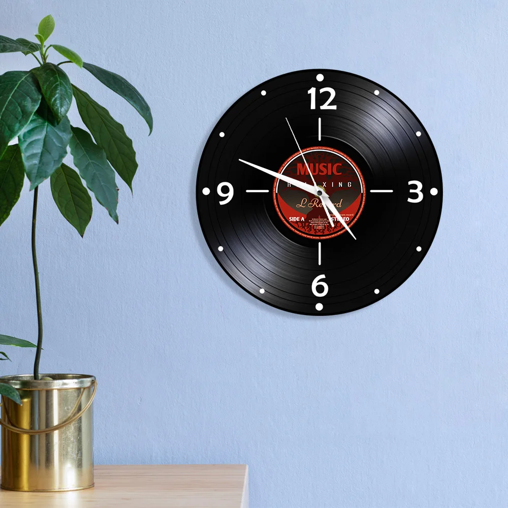 Vintage 12" Vinyl Music Gramophone Record Wall Clock 70's 80's Pop Genre Laser Cut Longplay Black Hanging Watch Horloge Klok