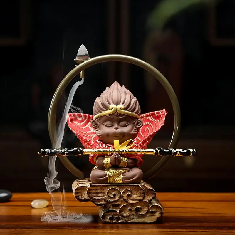 Sun Wukong Smoke Waterfall Incense Burner Monkey King Backflow Ceramic Mountain River Handicraft Holder | Дом и сад