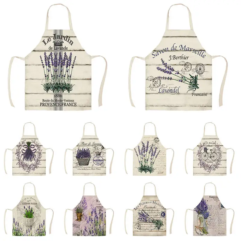 Women Men Lavender Pattern Cotton Linen Aprons for Kitchen 53*65cm Home Cooking Baking Cleaning Accessories Women Men Lavender Pattern Cotton Linen Aprons for Kitchen 53*65cm Home Cooking Baking Cleaning Accessories