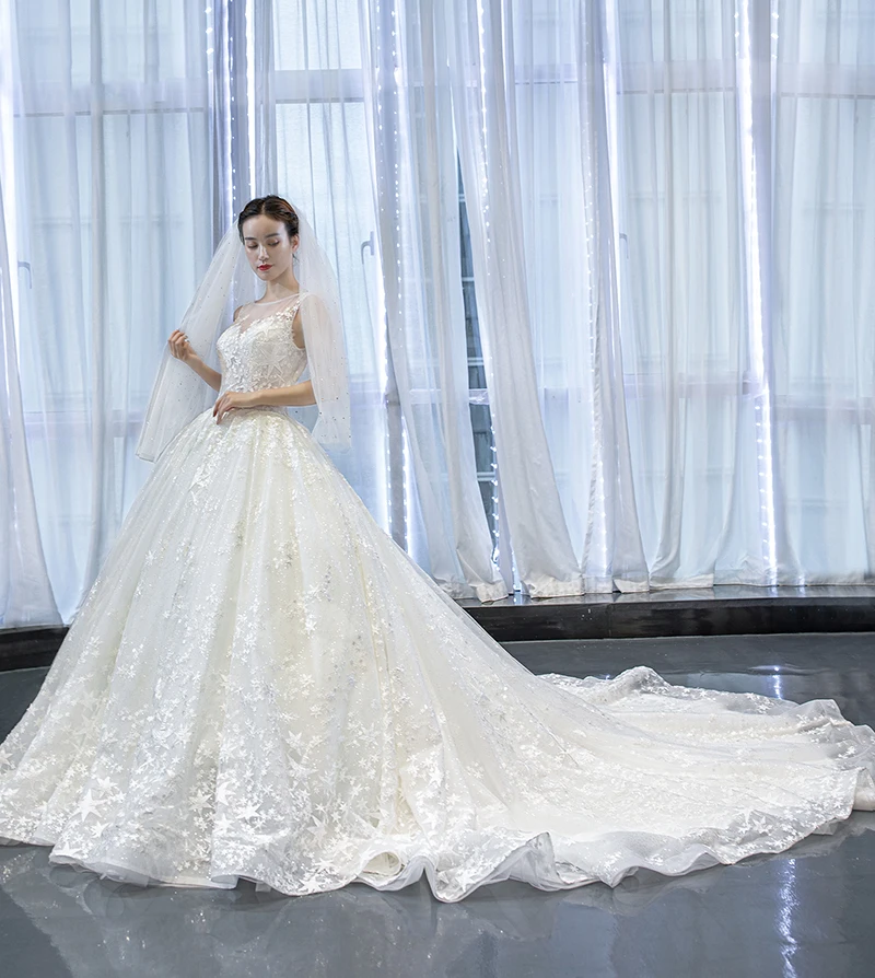 J67001 jancamber белое свадебное платье размера плюс с вуалью О-образным вырезом с вышивкой аппликации кружевное бальное платье свободное платье