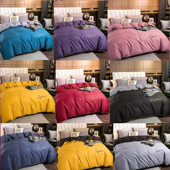 

Luxury 100% Cotton Duvet Cover Embroidery Solid Color Quilt Cover Home Textile Queen Full Size Comforter Case 200x230 220x240cm