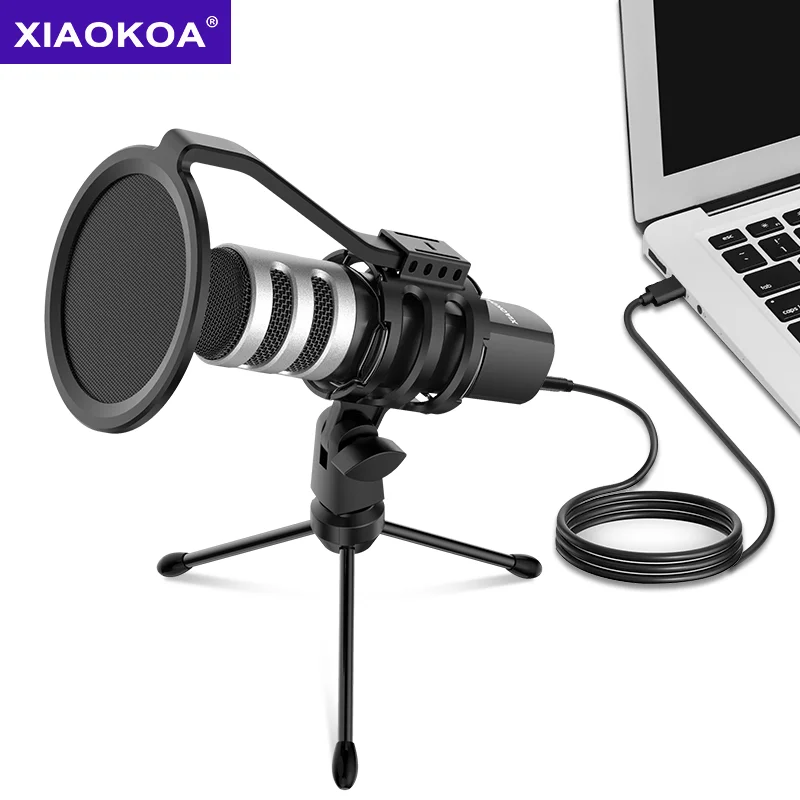 XIAOKOA Recording Condenser Microphone For Pc Mic Holder USB plug Laptop Recording Studio Singing Gaming Streaming Mikrofon