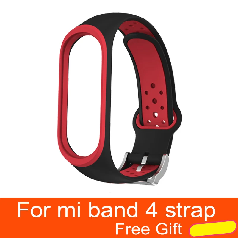 Black-Red Для Xiaomi mi Band 4 ремешок Смарт аксессуары Замена водонепроницаемый двойной цвет силиконовый браслет для mi Band 4 NFC ремешок - Цвет: Black-Red