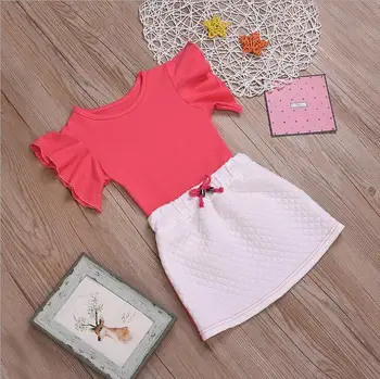 

2019 Korean style girls 2 pcs set ruffles top+ skirt fashion summer girls suit 2-7t C411