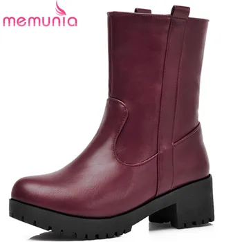 

MEMUNIA 2020 new arrival autumn winter ankle boots for women square heels casual shoes keep warm slip on fashion woman boots