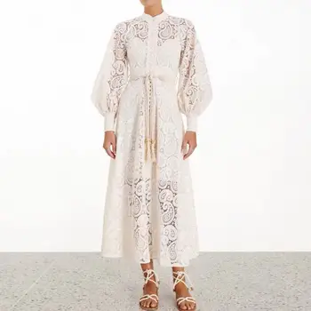 

New arrival Runway Vintage Women Lace Embroidered Self portrait dress Slim Hollow Out High Waist Tassels Dresses Vestido robe