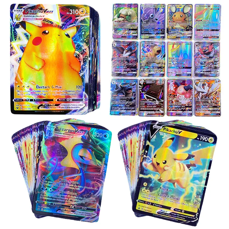 Em promoção! 60/100pcs Pokemon Card Game Gx Vmax De Comércio Francês  Pokemon Jumbo Brilhante Cartões Coleção Infantil Batalha Brinquedos Para  Crianças De Presente