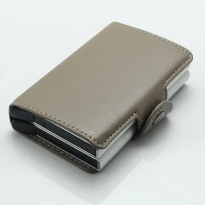 gray Модная визитная Карточка RFID кошелек двойная алюминиевая коробка из искусственной кожи Автоматический антимагнитный металлический кошелек кредитный ID держатель для карт - Цвет: gray