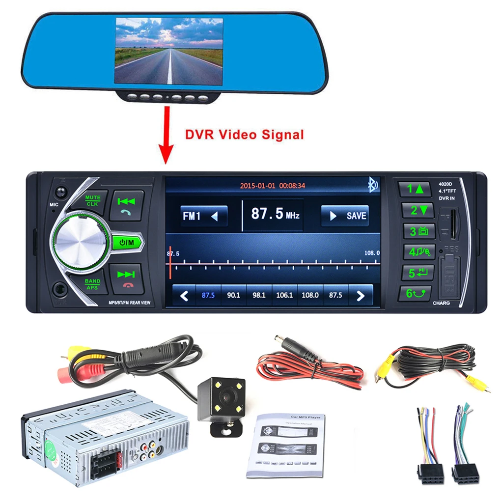 4,1 дюймов 12 В HD 1 DIN автомобильный стерео видео MP3 MP5 плеер Авто Bluetooth FM радио USB Поддержка Камера заднего вида DVR