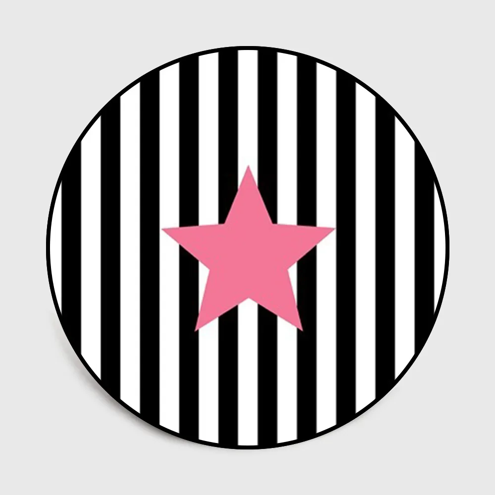 

Cute black vertical striped pink five-point star bedroom living room short crystal velvet round mat carpet