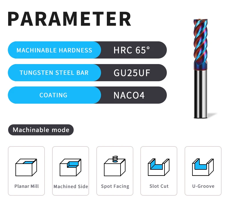 HRC65 CNC Carbide End Mills 4 Flute Tungsten Machine Milling Cutter Tools Face Router Bit Me Carbide Millingtal Key Seat lathe tools