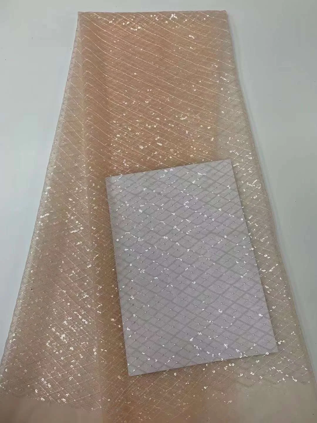 Персиковая золотая линия вышитая Тюлевая ткань французское кружево 2021