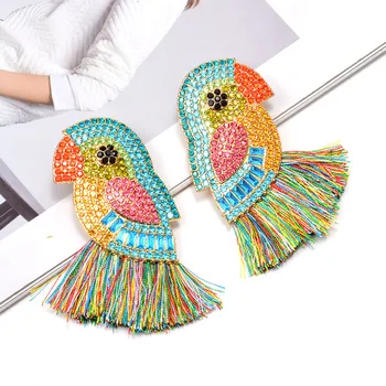 

Wholesale ZA Bird-Shaped Hang tassels Dangling Drop Earrings Studded With Colorful Crystals Fine Jewelry Accessories For Women