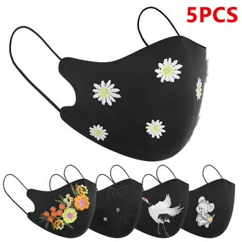 

5pc Earloop Mouth Mask Breathable Reusable Mouth Cloth Embroidery Mask Outdoor Summer Ice Skating Double Face Cover Mask