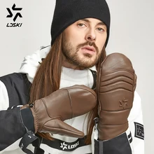 Лыжные варежки из натуральной козьей кожи, перчатки для сноуборда LDSKI, драгунские перчатки для сноуборда, термоподкладка, Защитная мягкая кожа, натуральная захватывающая