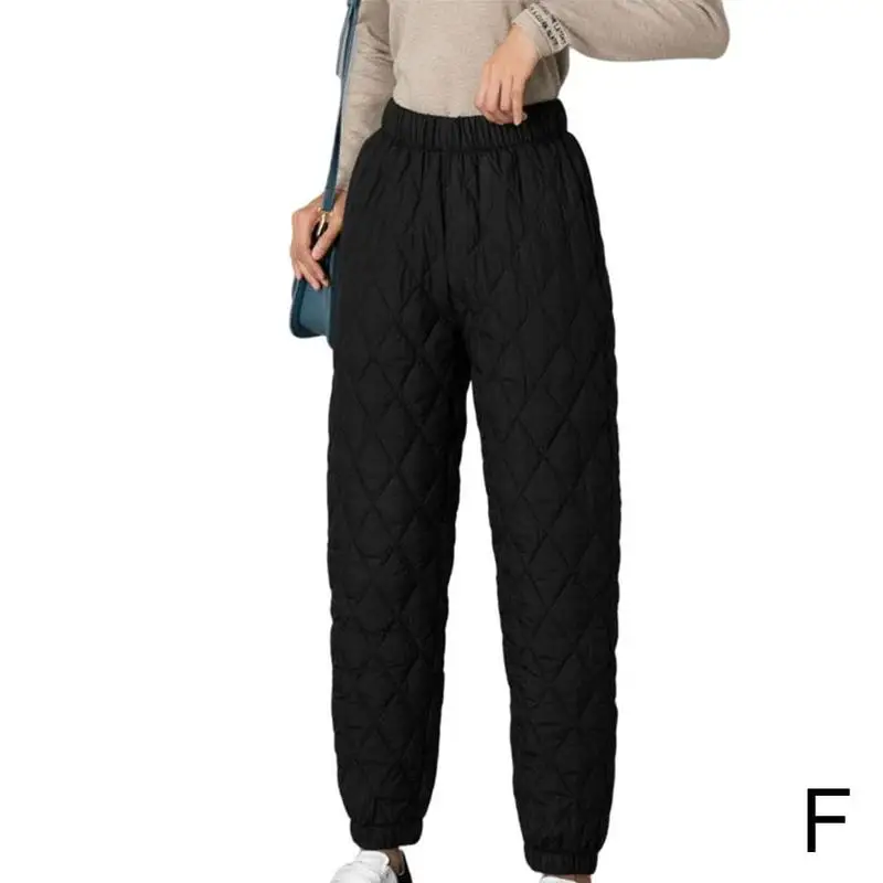 Women Winter Warm Down Cotton Pants Padded Quilted Trousers Elastic Waist Casual Trousers