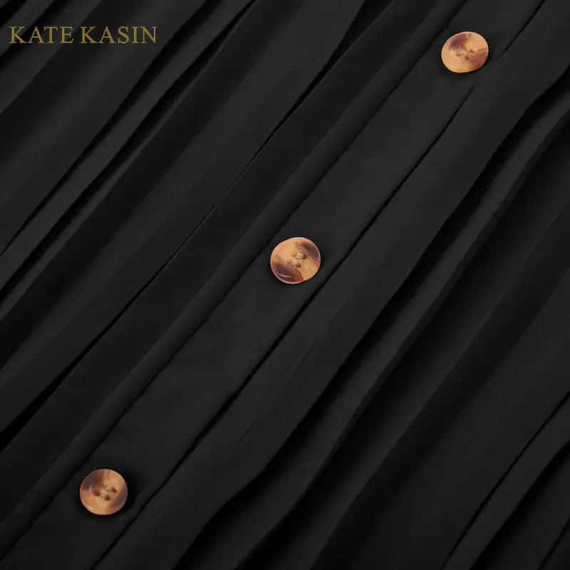 Kate Kasin, женская шифоновая плиссированная юбка, эластичная, высокая талия, пуговицы, декорированные, миди, Свинг, юбки, одноцветная, расклешенная, трапециевидная юбка KCS02055