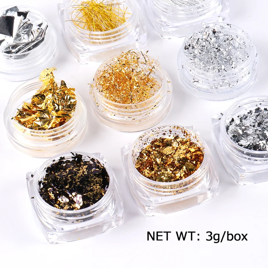Nail Glitter Aluminum Foils 3D Flake Sticker Gel Polish Foil Paper Thin Sequins DIY Manicure Nail Decor Tools LA1858-1 1 Box