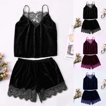 

Silk Suede Sexy Flower Floral Lace Pajamas Underwear Women Suit Shorts S-XL Seamless Women's Boyshort 2020 FJSL